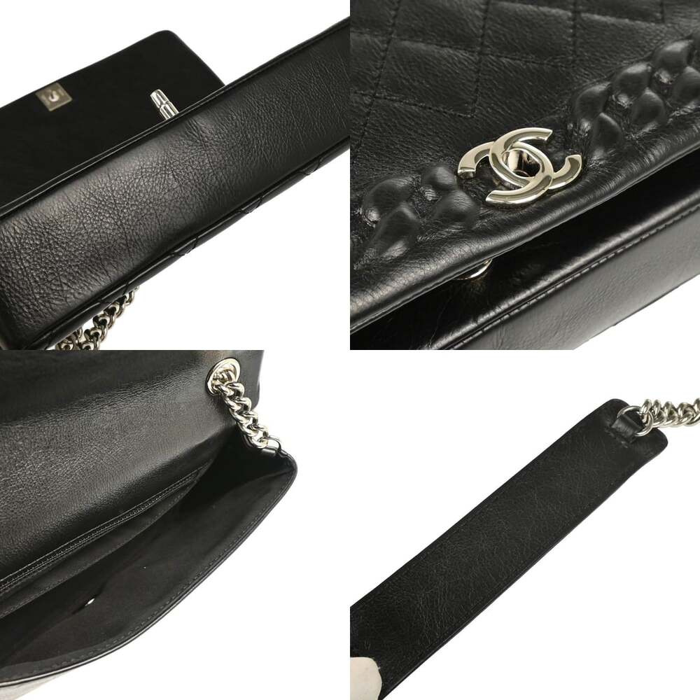 Chanel Quilted Leather Embossed Braid CC Chain Flap Shoulder Bag Black - Picture 4 of 5